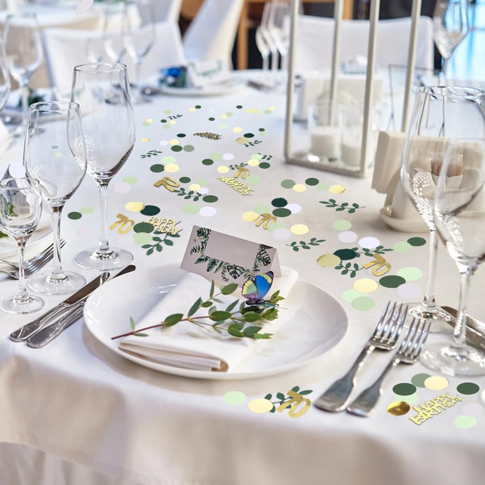 Sage Green 70th Happy Birthday Confetti, 70th Birthday Table Decorations Scatter Green Gold Foil Cake Confetti Decorations for 70 Bday Women Men Party Decor 230 Pcs