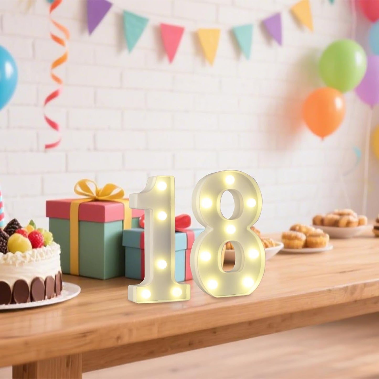LED Marquee Letter Lights, Decorative Light Up Numbers for 18th Birthday Party, Battery Operated, Warm White Small Marquee 18 Sign for Anniversary Decorations