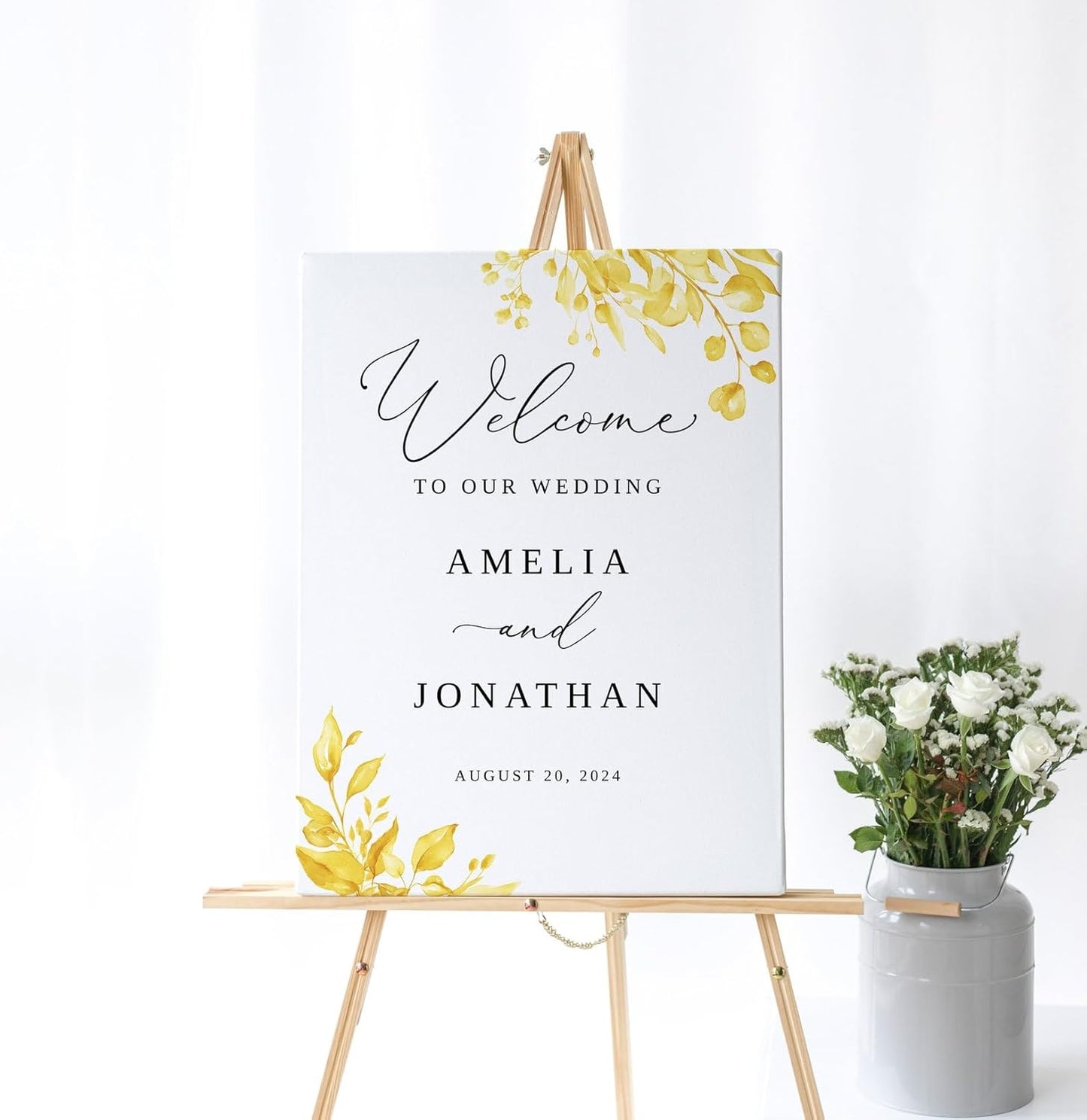 Welcome Wedding Sign Personalized, Watercolor Yellow Wedding Sign Decorations Signage 12" X 18" (Small), 27" (Medium), 36" (Large), Plastic, Modern, Pole Mount, Weather