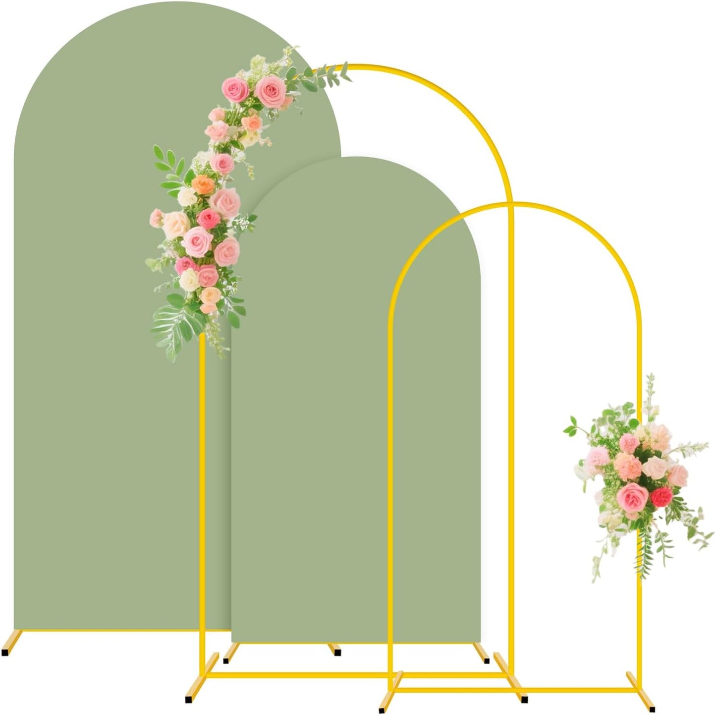 FUHSY Wedding Metal Arch Backdrop Stand with Sage Green Arch Cover 7.2FT, 6FT Balloon Arches Stand and Cover Set of 2 Spandex Arched Backdrop Covers for Birthday Party Baby Shower Ceremony Arbor Decor