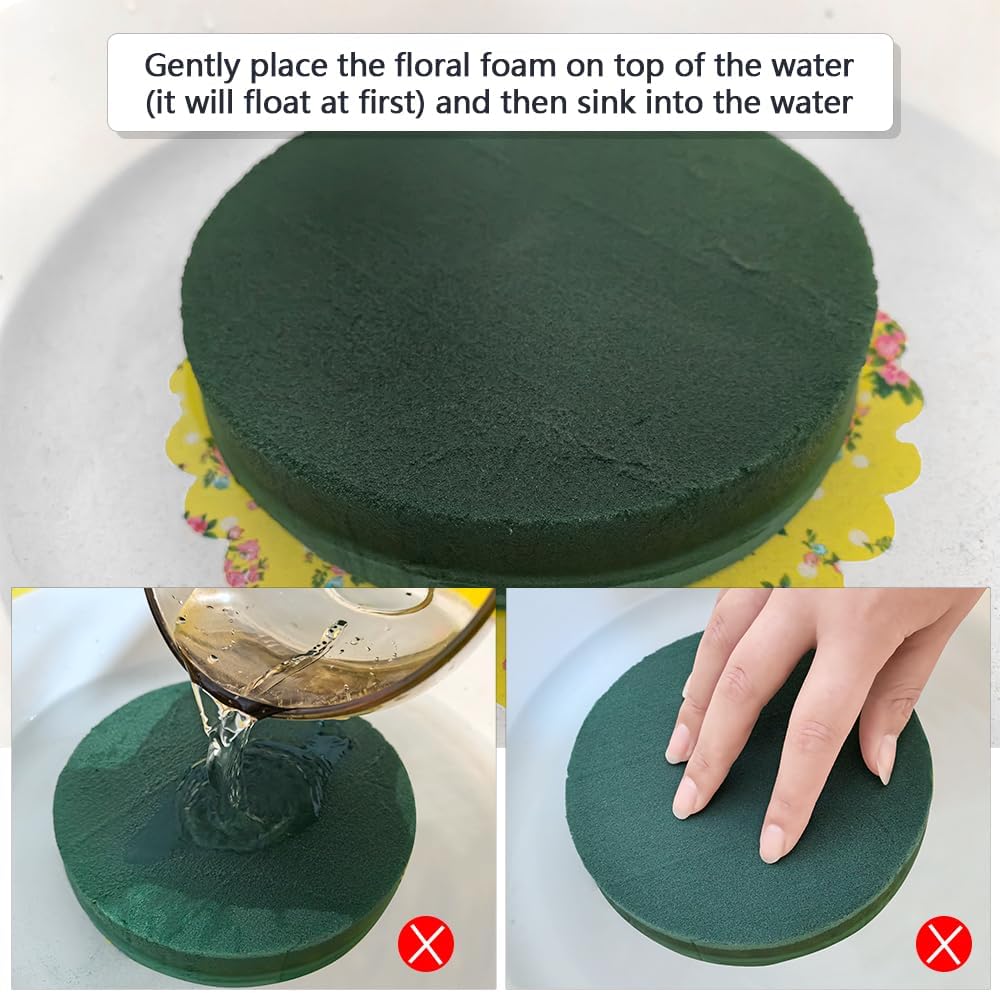 6 Pcs Round Floral Foam Blocks Each (4.5” X 1.5”) Green Wet & Dry Flower Foam for Fresh & Artificial Flower Arrangements, DIY Crafts, Arts, Weddings, Birthdays and Garden Decorations (Size: 4.5 Inch)