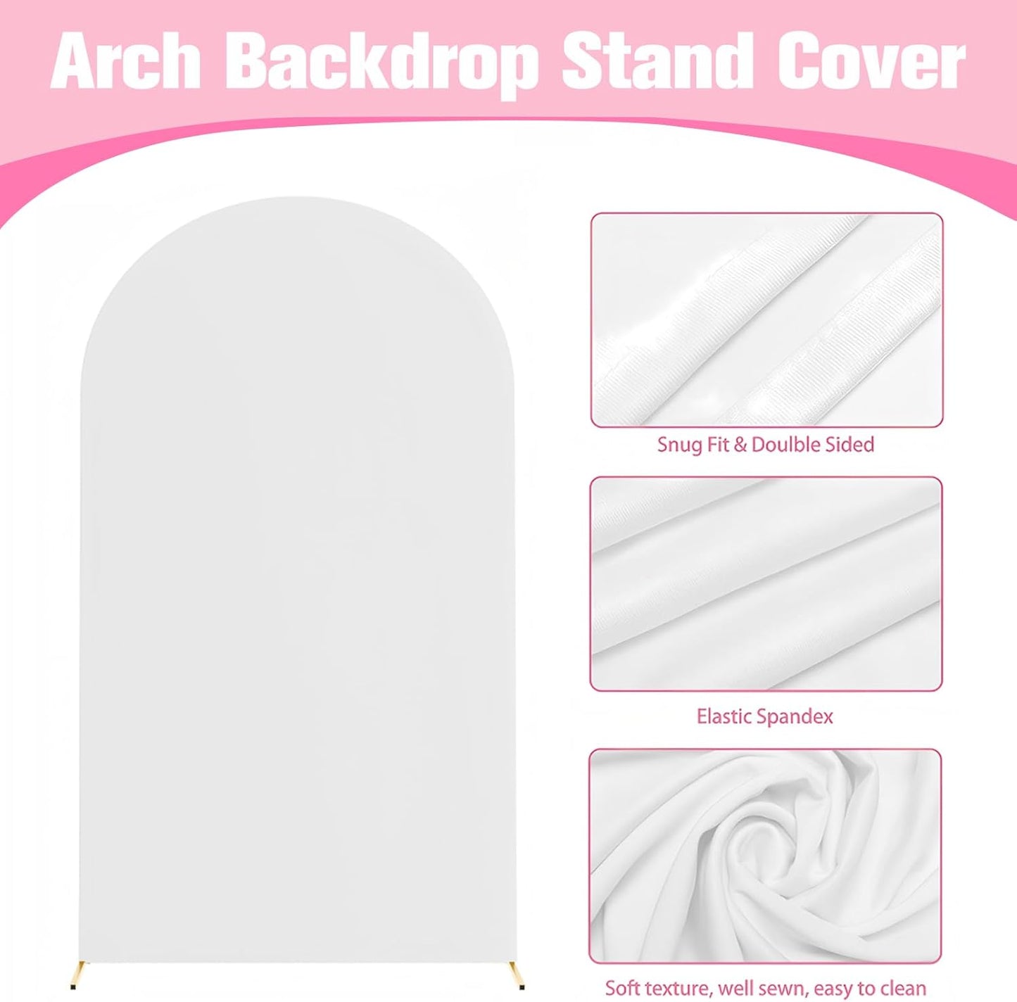 Bazen Wedding Arch Backdrop Stand 7.2FT, 6.6FT, 6FT Set of 3 Metal Arch Backdrop Stand with White Arch Cover for Birthday Party Wedding Ceremony Bridal Baby Shower Banquet Party Event Decor