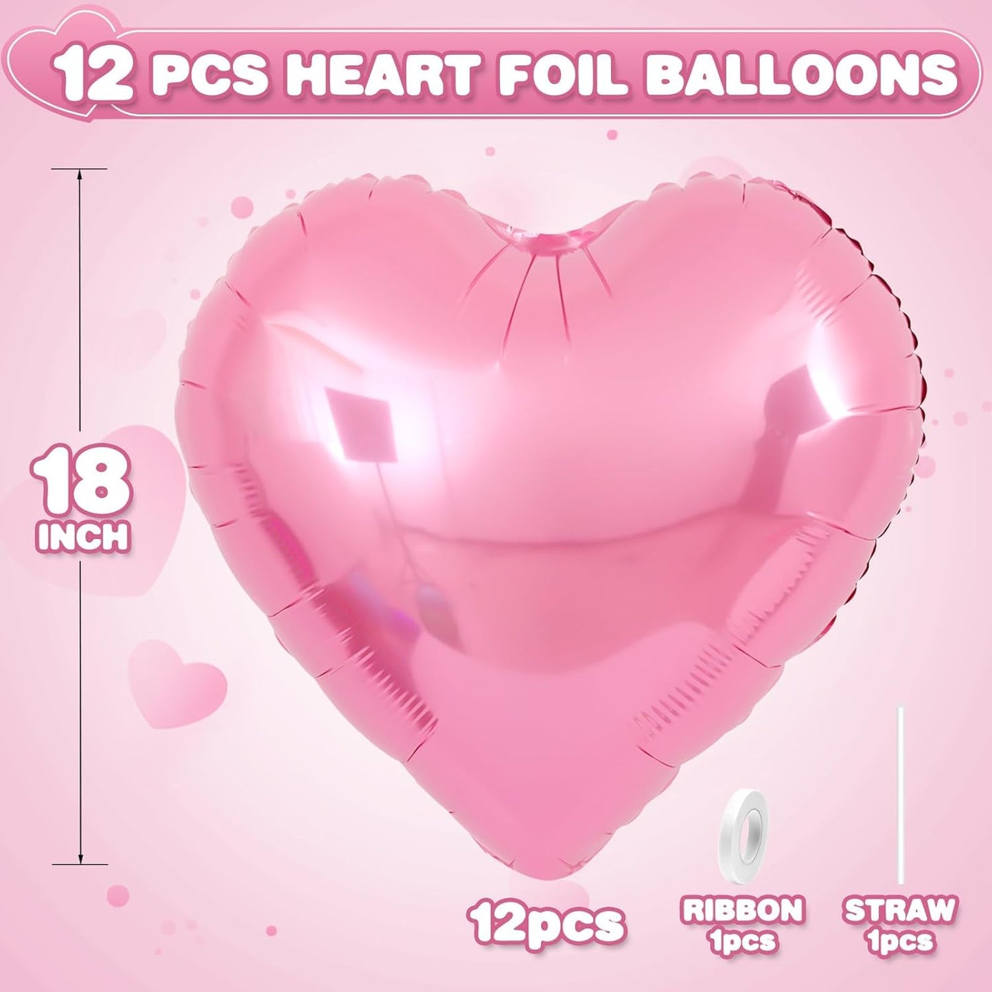 Pink Heart Balloons,12Pcs Light Pink Heart Shaped Foil Balloons,18Inch Pearl Pink Helium Polyester Film Balloon for Birthday Baby Shower Anniversary Wedding Party Decorations