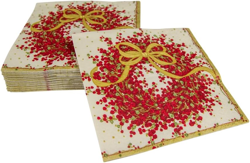 Caspari Entertaining Pepper Berry Cocktail Napkins, Red, 20-Pack