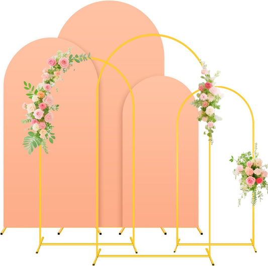Set of 3 Arch Stand and Cover Set 6FT, 5FT, 4FT Metal Wedding Arch Backdrop Stands with Spandex Arch Covers Stretchy Backdrop Stable Arched Frame for Birthday Party Gender Reveal Baby Shower Ceremony