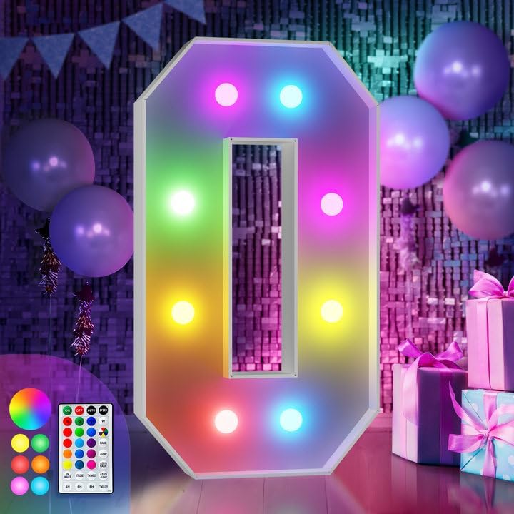 imprsv 3FT Colorful Marquee Light Up Letters O, 18 Color Light Up Alphabet Sign with Remote, Baby & Large Letters for Baby Shower, Birthday, Engagement, Wedding Party Decor