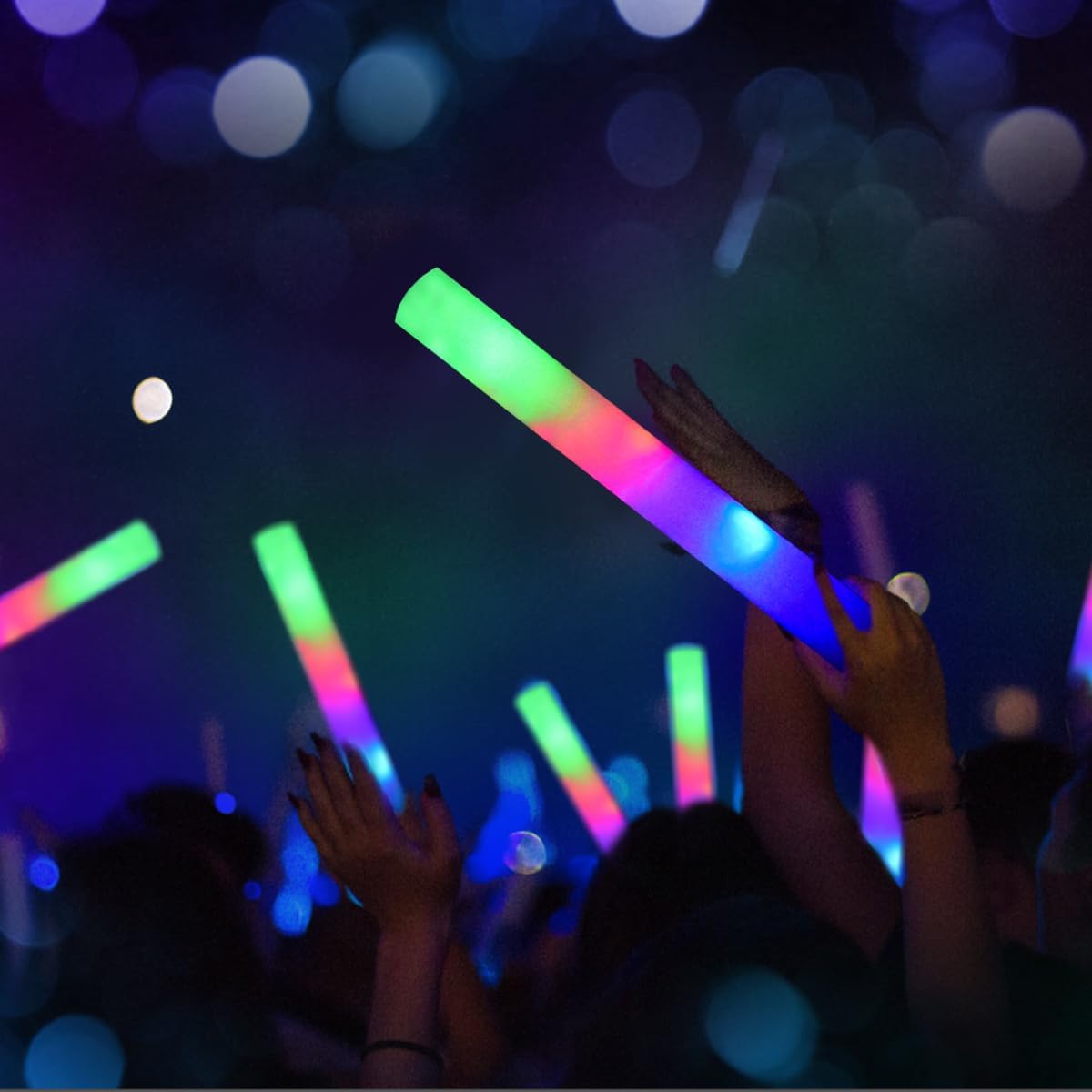 M.best 100 Pack LED Light Up Foam Sticks with 3 Modes, Glow in The Dark Wands Party Supplies for Birthday,Wedding, Christmas, Halloween,Raves, Concert