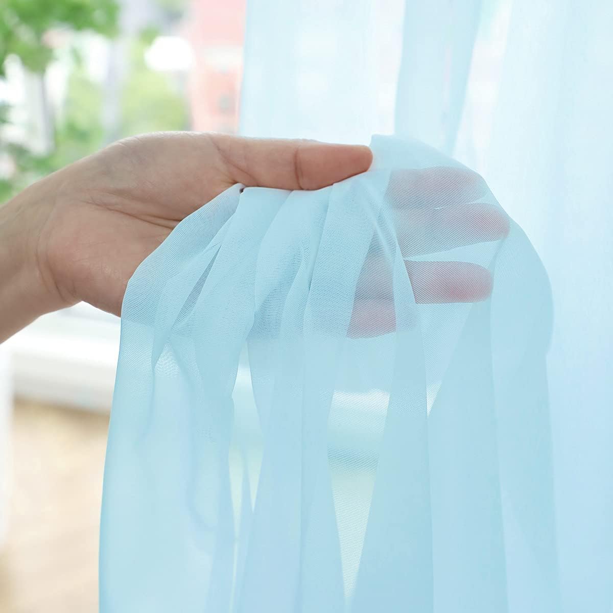 Window Lake Blue Sheer Curtains 48 Inches Width 72 Inches Long 2 Panels Sheer Curtain Clear Curtains Basic Rod Pocket Panel for Home Living Room Bedroom Kids Room Yard Patio Parlor Sliding