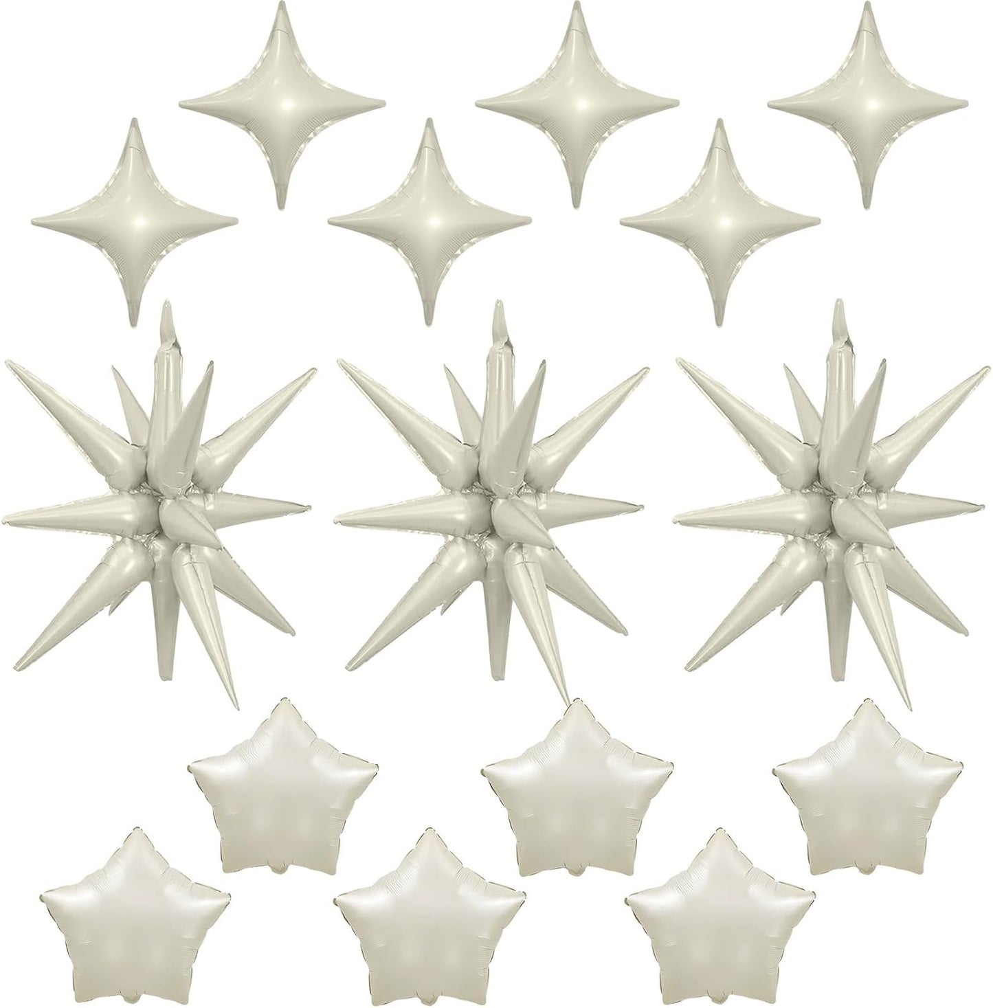 Cream Star Balloons, 22in White Sand Star Balloons Foil 10in 4-Pointed & Ivory Pentagram Balloon for Baby Shower Wedding Boho Themed Birthday Party Decorations