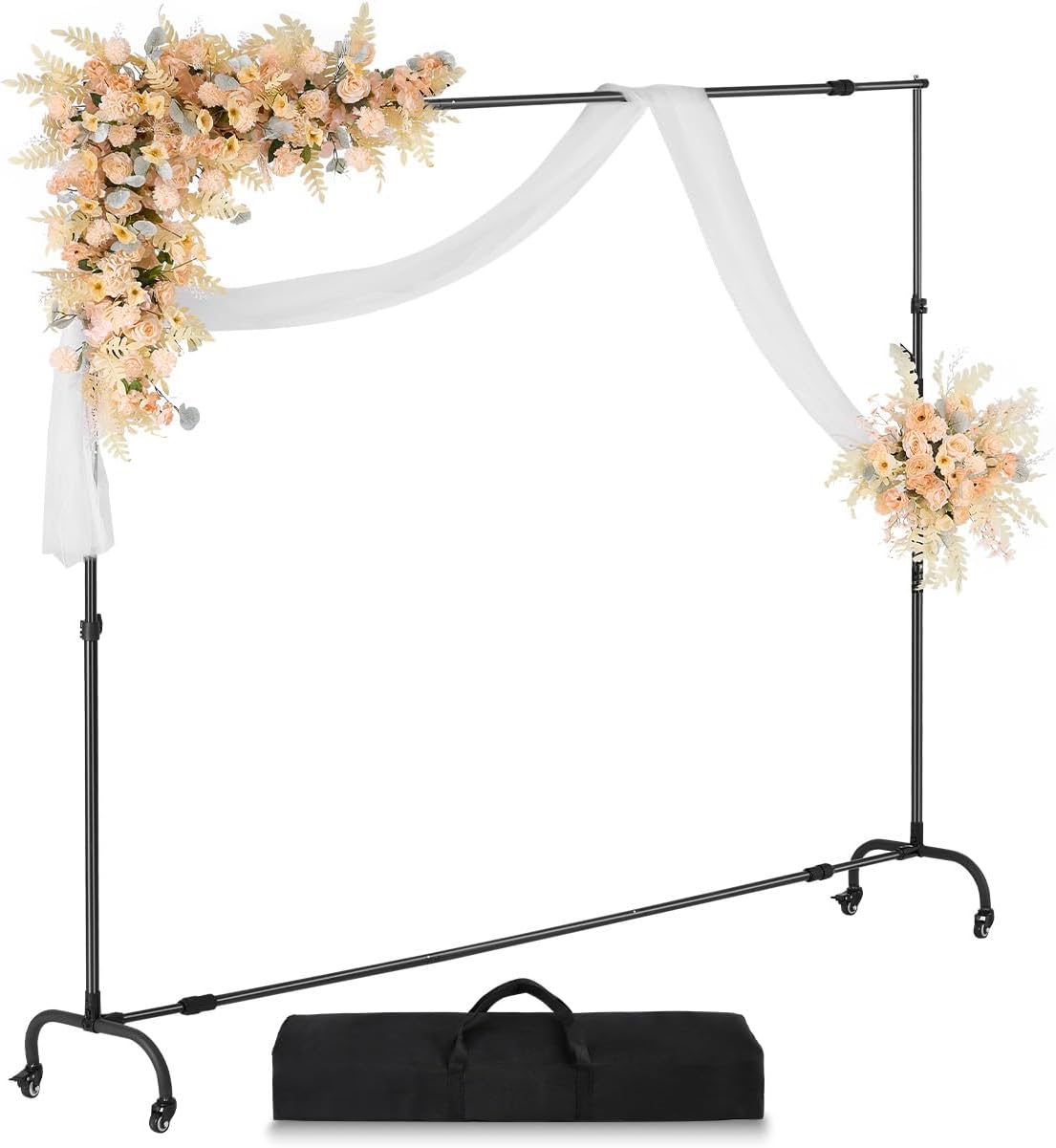 VEVOR Backdrop Stand with Wheels, 7 x 10 ft Adjustable Photo Backdrop Stand Kit, Moveable Background Backdrop Stand, Heavy Duty Projector Screen Stand, for Wedding, Photo Studio & Party