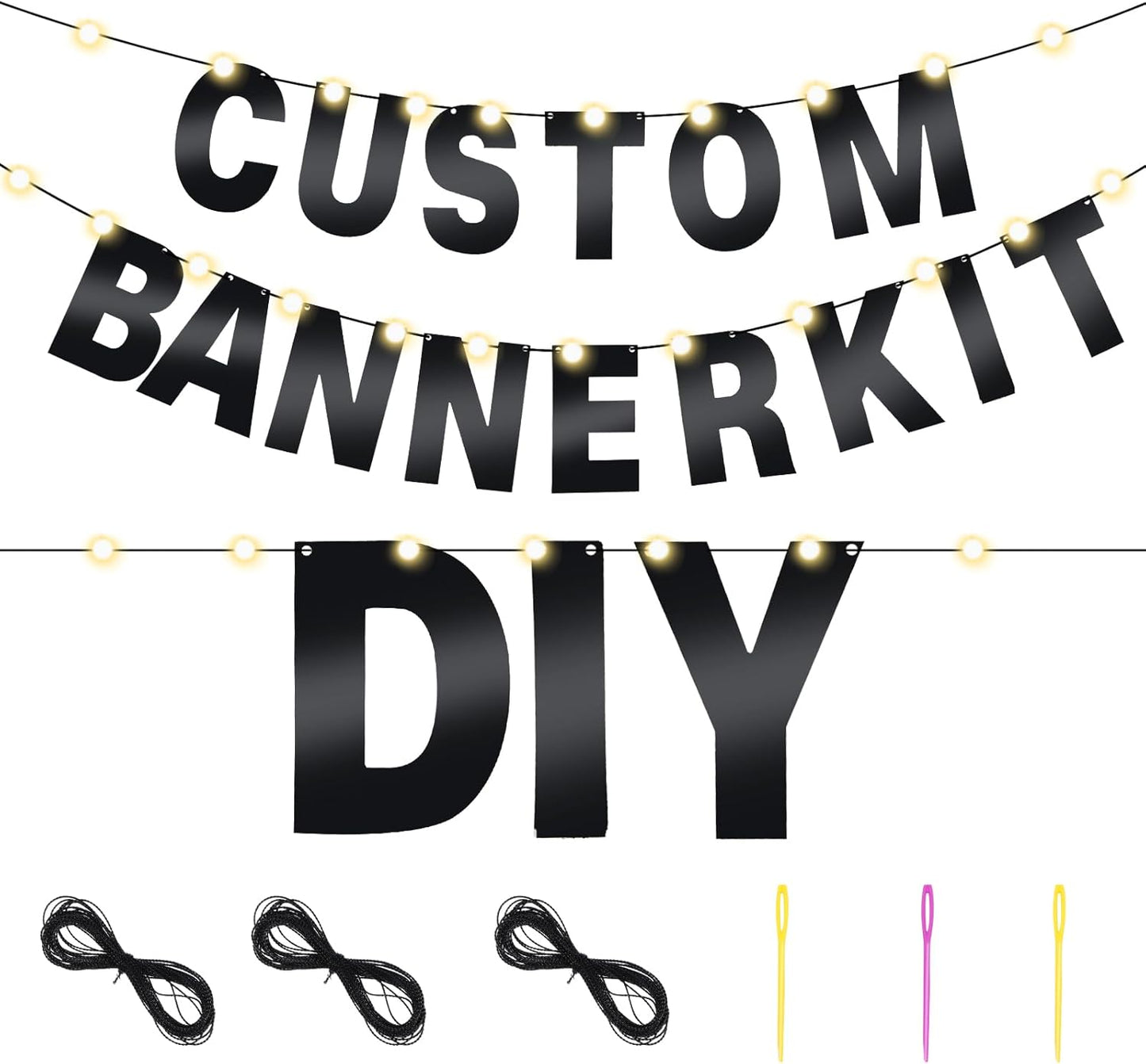TaoBary 112 Pcs DIY Letter Custom Banner Glitter Customizable Banner Kit Including 107 Letters and Numbers 3 Rope for Valentine Birthday Party(Bright Black)