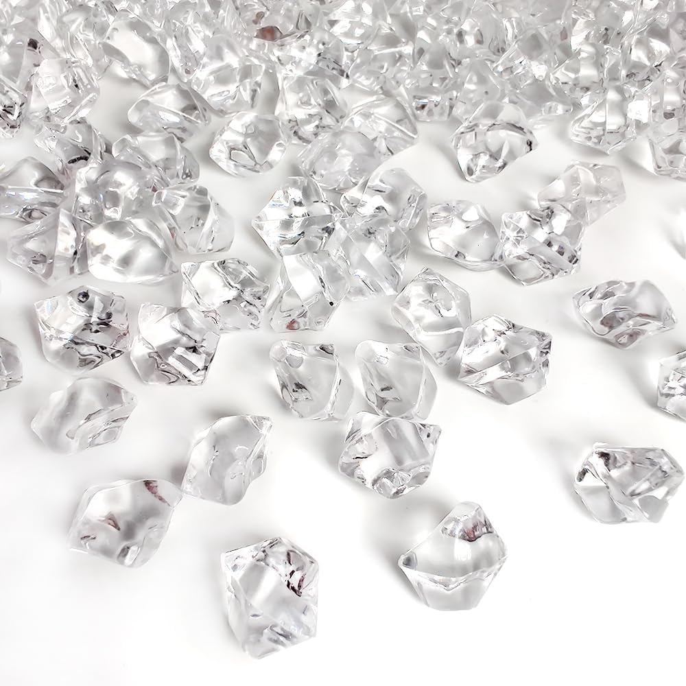 HappyFiller 1000 PCS Fake Crystal Ice Rocks Cubes in Gift Box,Clear Acrylic Stones Treasure Gems for Flower Vase Filler,Table Scatters,Wedding Centerpieces,Party Decor,Photography Props,Crafts