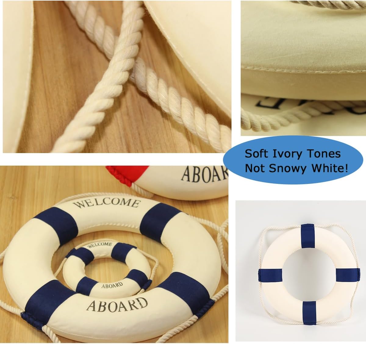 MorroMorn Lifebuoy Wall Hanging Decor - Welcome Aboard Mediterranean Style Home Decoration (Navy, 12")