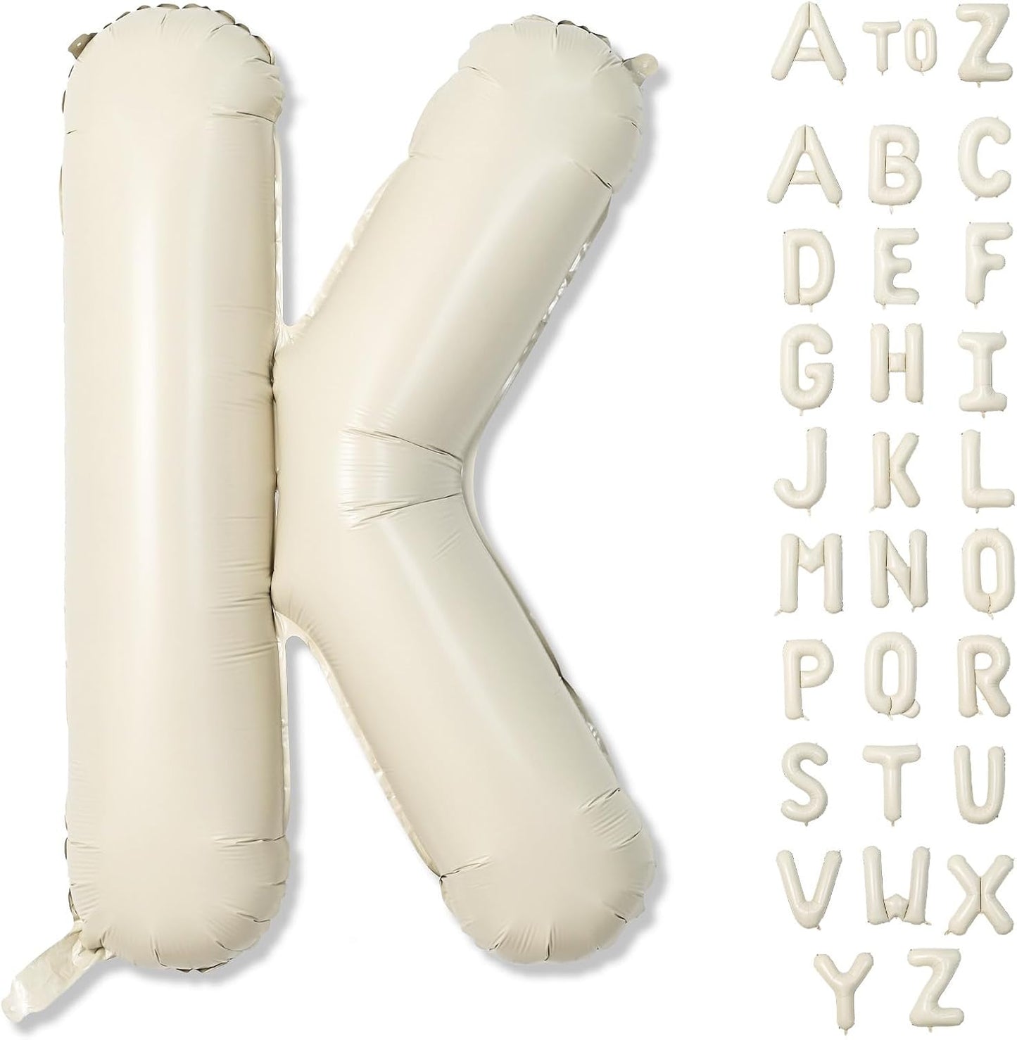 Giant Alphabet K Foil Balloons, Nude Cream White Custom Mylar Letters Balloon Birthday Decor, 40 Inch Helium Self Inflating Beige K Name Balloons Letter for Girls Baby Shower Party Decoration Supplies