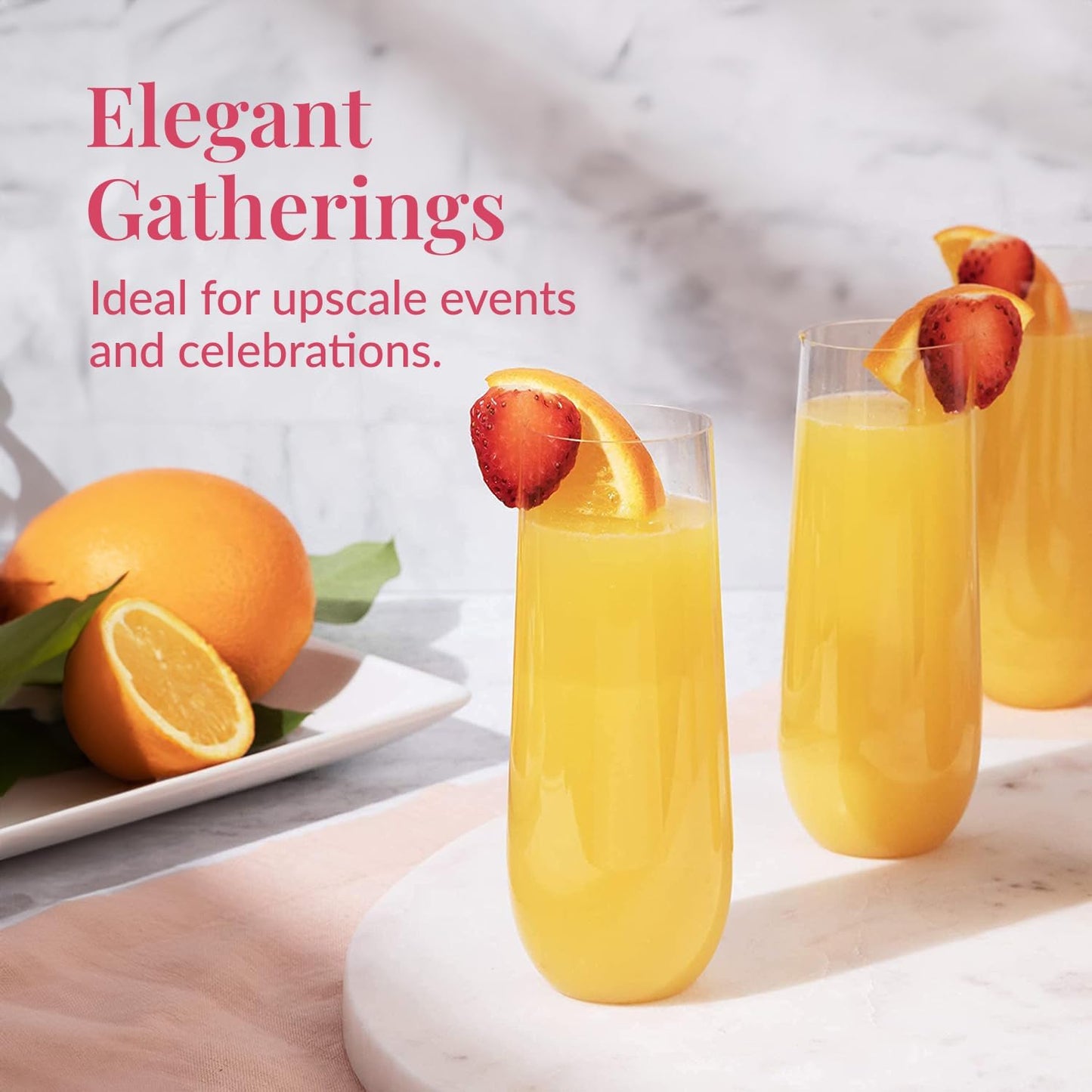 Prestee 48 Pack Plastic Champagne Flutes 9 oz - Stemless Disposable Champagne Flutes for Cocktails Mimosa Bar and Party Supplies - Clear Shatterproof Plastic Wine Glasses for Wedding and Summer Party