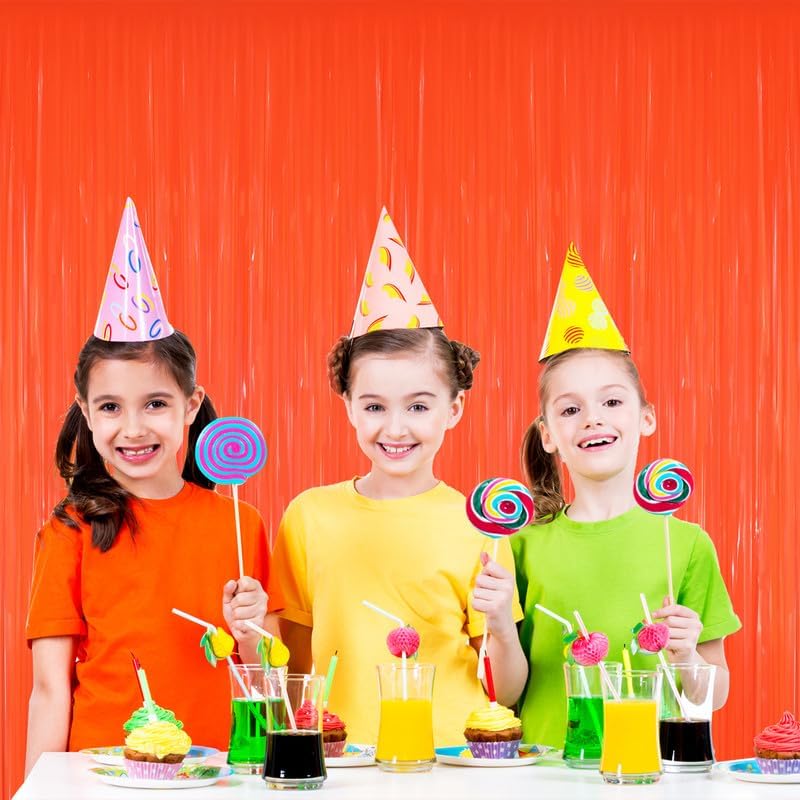 GOER 3.2 ft x 8.2 ft Metallic Tinsel Foil Fringe Curtains Party Photo Backdrop Party Streamers for Birthday,Graduation,New Year Eve Decorations Wedding Decor(5 Packs,Candy Tangerine)