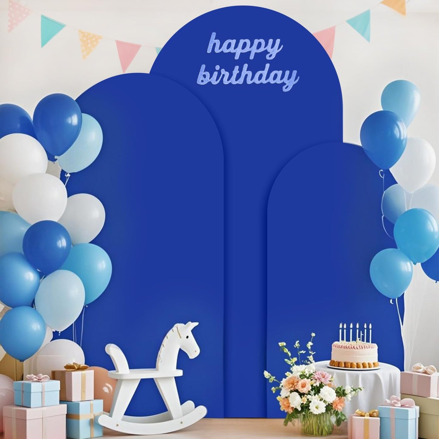 Set of 3 Metal Arch Backdrop Stand with Cover Set 7.2FT, 6.6FT, 6FT Blue Wedding Arch Covers Stretchy Backdrop Spandex for Balloon Party Arch Stand Frame for Gender Reveal Baby Shower Birthday Decor