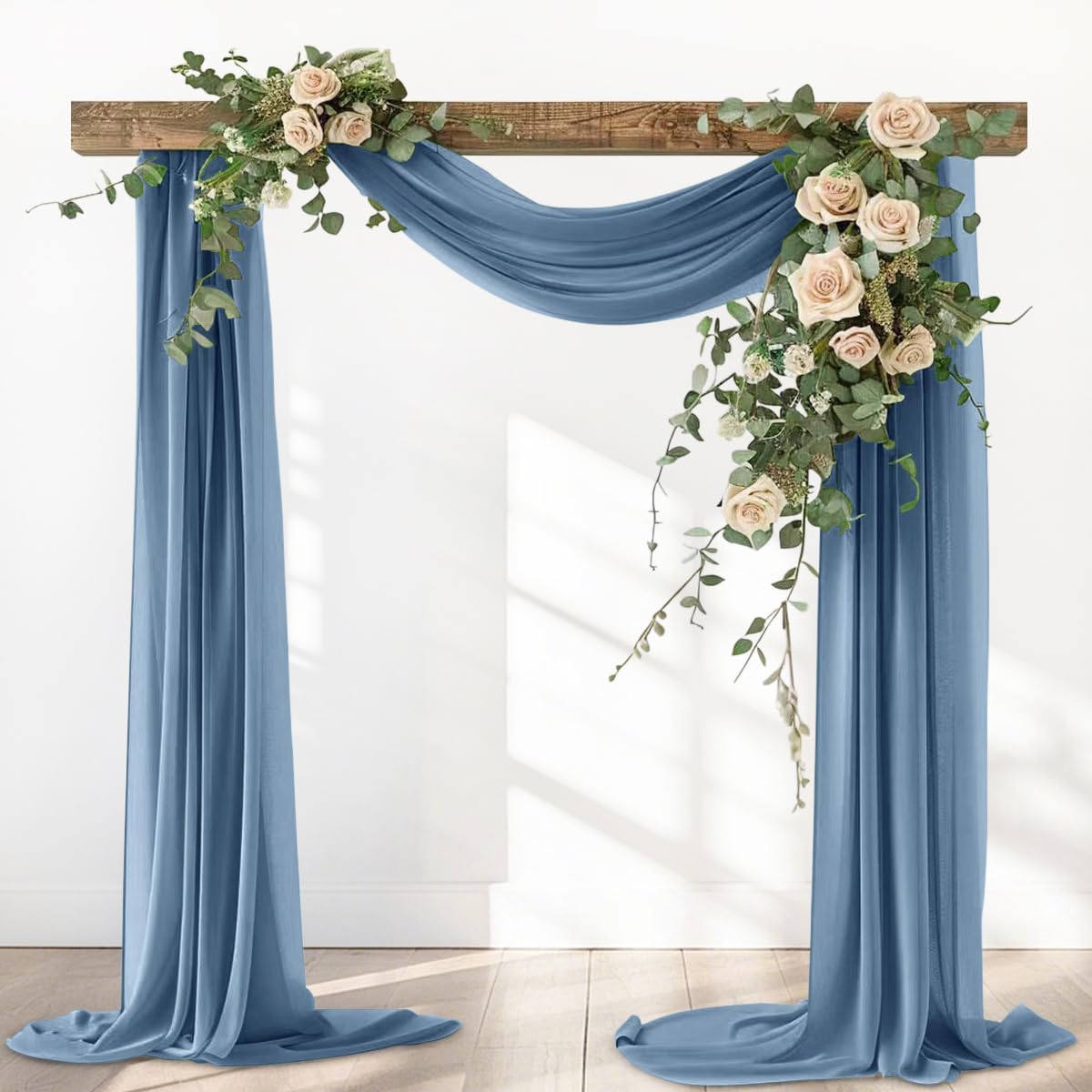 Dusty Blue Fall Elegant Arch Draping Fabric 2 Panels Outdoor 29" × 20Ft Sheer Chiffon Curtain Drapes for Wedding Ceremony Birthday Party Garden Brunch