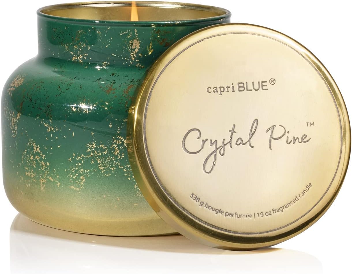 Capri Blue Glimmer Jar Candles - Luxury Holiday Scented Candles for Home - Long Lasting Soy Wax Blend - Scented Holiday & Home Decor - Crystal Pine Signature Jar (19 oz)