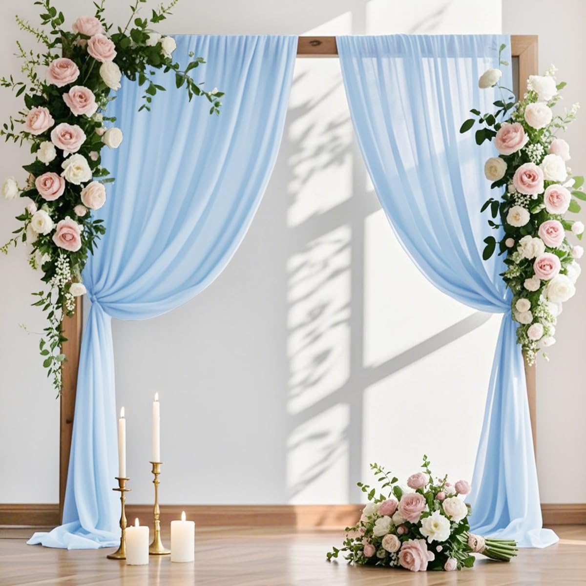 MLMW Wedding Arch Draping Fabric 2 Panels 29" x 20Ft Easter Sky Sheer Wedding Arch Backdrop Drapes Outdoor Curtain for Ceremony Party Background Ceiling Decor
