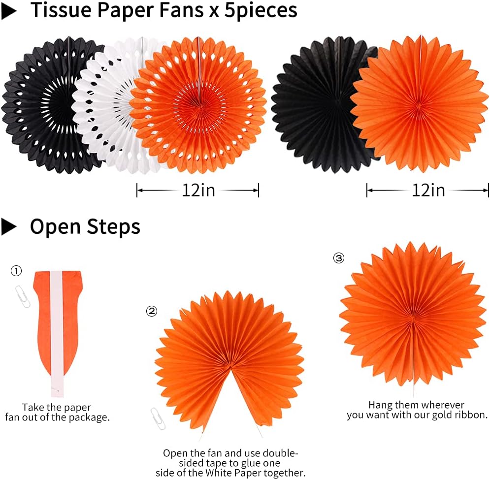 Halloween Party Decorations, Hanging Spider Bat Paper Lanterns Spiders Honeycomb for Halloween Home Decor Birthday Party Supplies Props (Orange, Black)