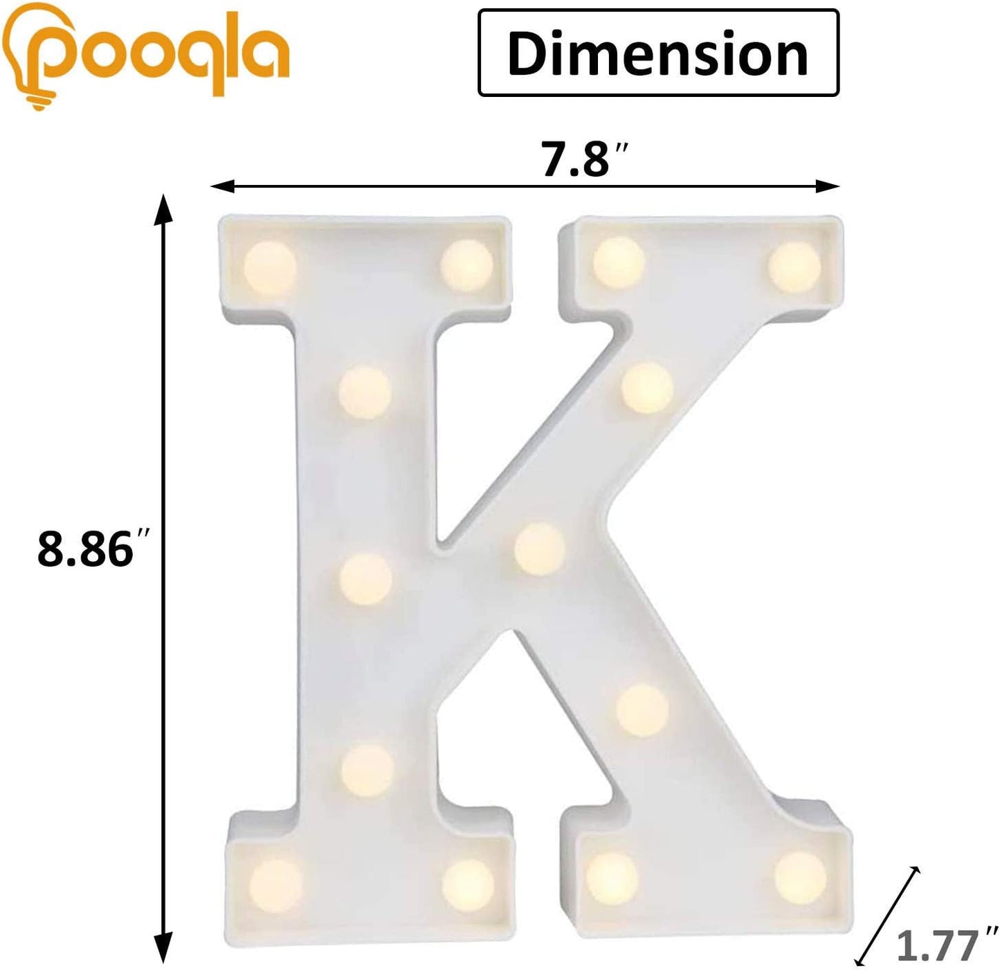 Pooqla LED Marquee Letter Lights, Warm White and Cool White Decorative Lighted Letters, Light Up Alphabet Letters for Boys Girls, Party, Wedding, Bar, Night Light, Birthday Decoration, Letter K