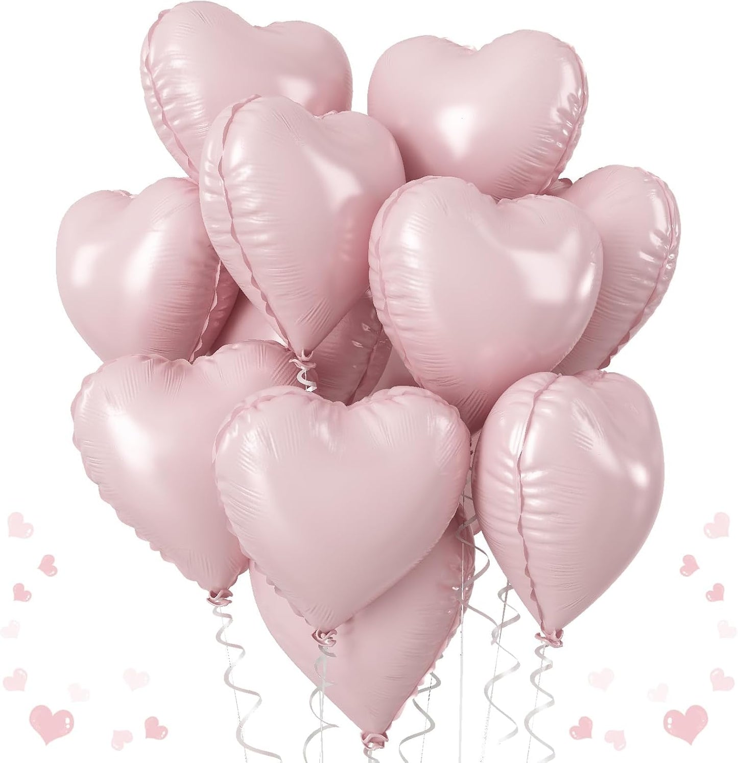 Baby Pink Heart Balloons, 18 Inch, 12Pcs Large Pearl Mylar, Pastel Helium Foil for Boho Girls Women Birthday Wedding Baby Shower Valentines
