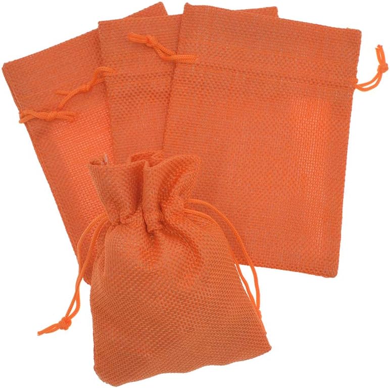 20Pcs Orange Burlap Gift Bags with Drawstring, 5.9 x 7.5 Inch Linen Jewelry Gift Bags for Halloween Goody Christmas Wedding Favor and DIY Crafts