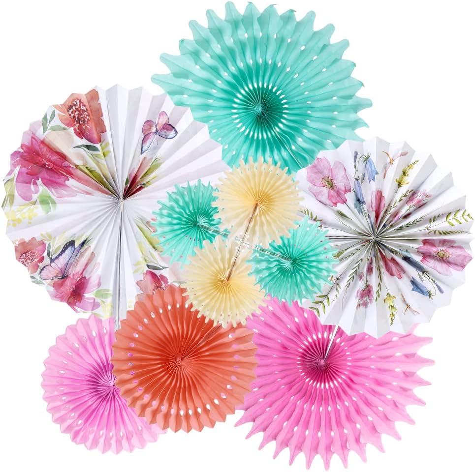 SUNBEAUTY Pack of 10 Paper Flowers Decorations for Wall Paper Fans Classroom Decoration Paper Floral Backdrop Decor Paper Flower Wall Decor for Tea Party Birthday Baby Shower Wedding Spring