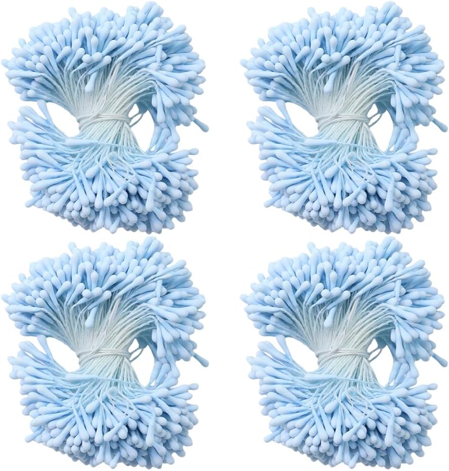 HAHIYO 700Pcs 2mm Light Blue Matte Double Head Flower Stamen Pistil for Flower Making Scrapbook Decoration - Handmade Artificial Flowers Pistil Matt-Like Floral Stamens Flowers Pollen Stamen