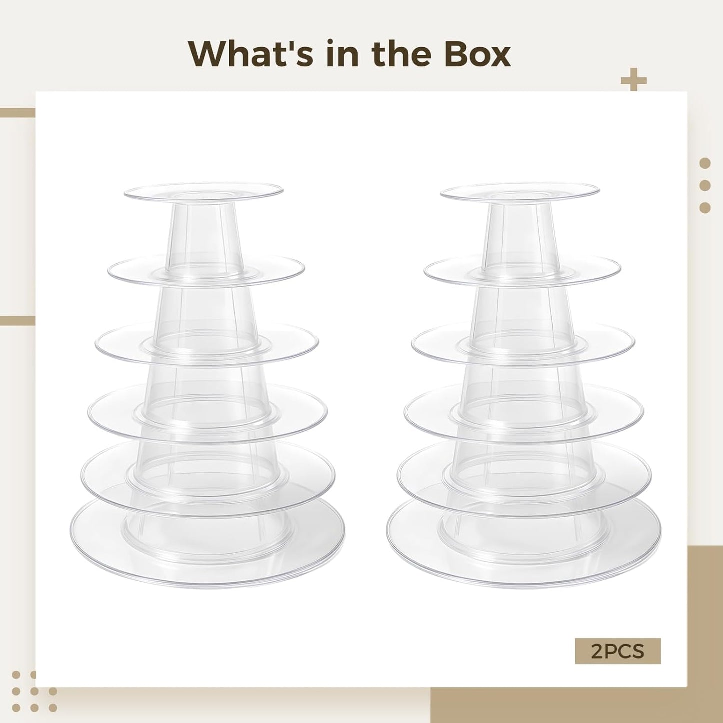 6-Tier Macaron Display Tower, Multi-Functional Cake Stand for Weddings & Parties, Set of 2, Includes Clear Plastic Design, Holds Up to 95 Macarons