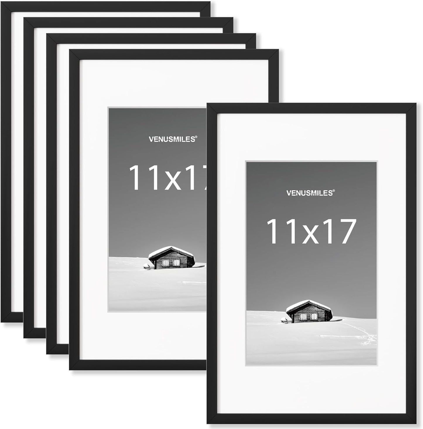 11x17 inch Picture Frame, 11x17 Photo Frames with Removable Mat - High Definition Plexiglass - Vertical and Horizontal Display - Wall Hanging Frame - Black, 5 Pack