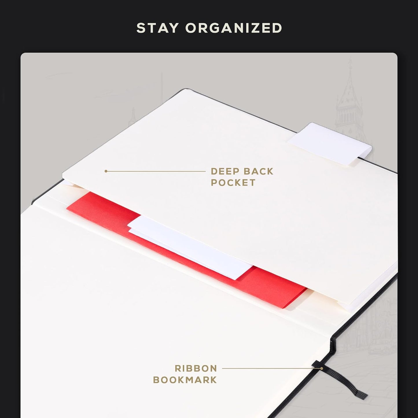 Beechmore Books A4 Sketchbook – 8.5x11 Premium Vegan Leather Bound Large Sketch Book Hardcover with 156 Thick 160gsm Perforated Ivory Pages, Blank Sketch Pad, Gift Boxed, Back Pocket, Ribbon Bookmark