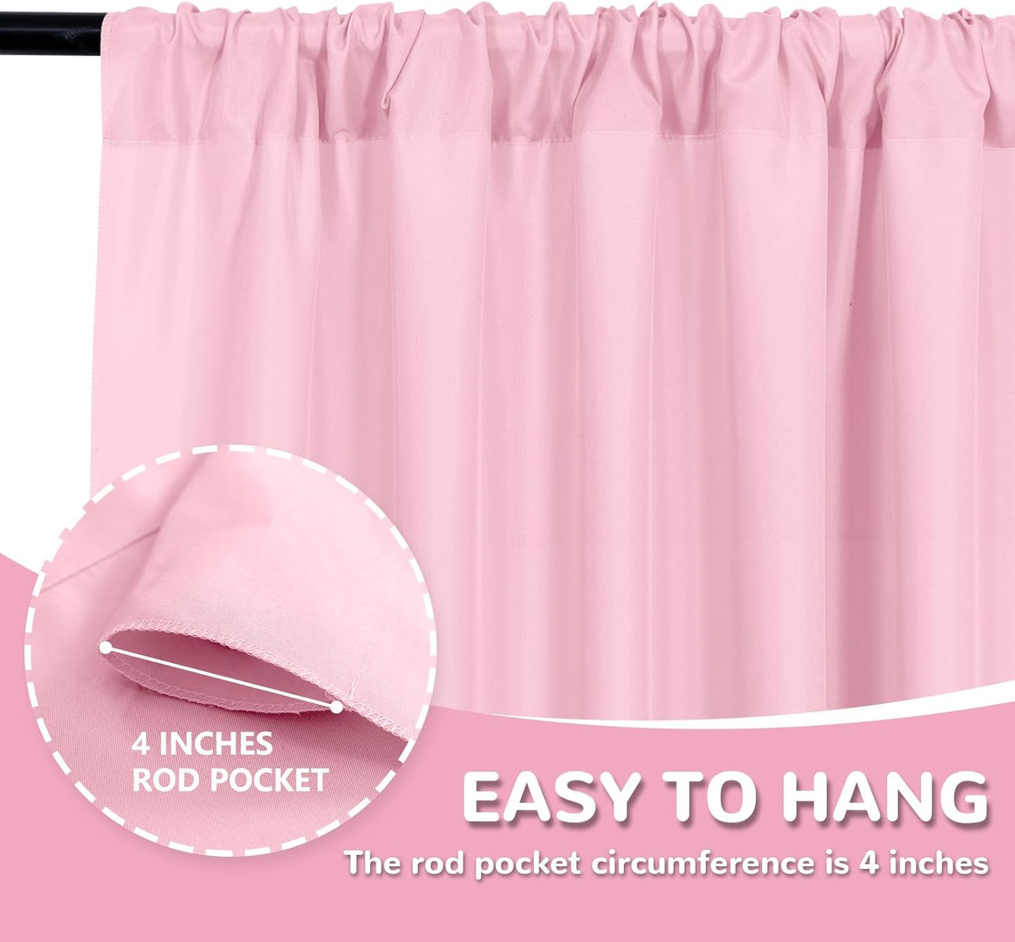 MEETSKY Pink Backdrop Curtain for Parties Rod Pocket Pink Curtains Photography Backdrop Drapes Privacy Fabric Decoration for Birthday Party Gril Baby Shower Home Decor, 5ft x 7ft, 2 Panels