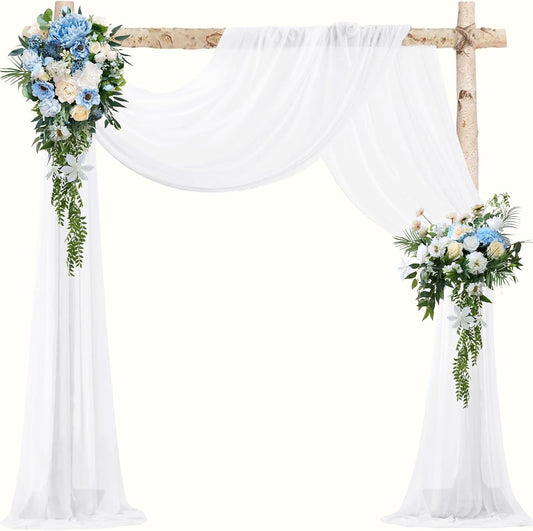 VOK White Wedding Arch Draping Fabric 29in x 18Ft 4 Panels Sheer Chiffon Curtain Drapes Extra Long for Outdoor Wedding Ceremony Birthday Party Decoration