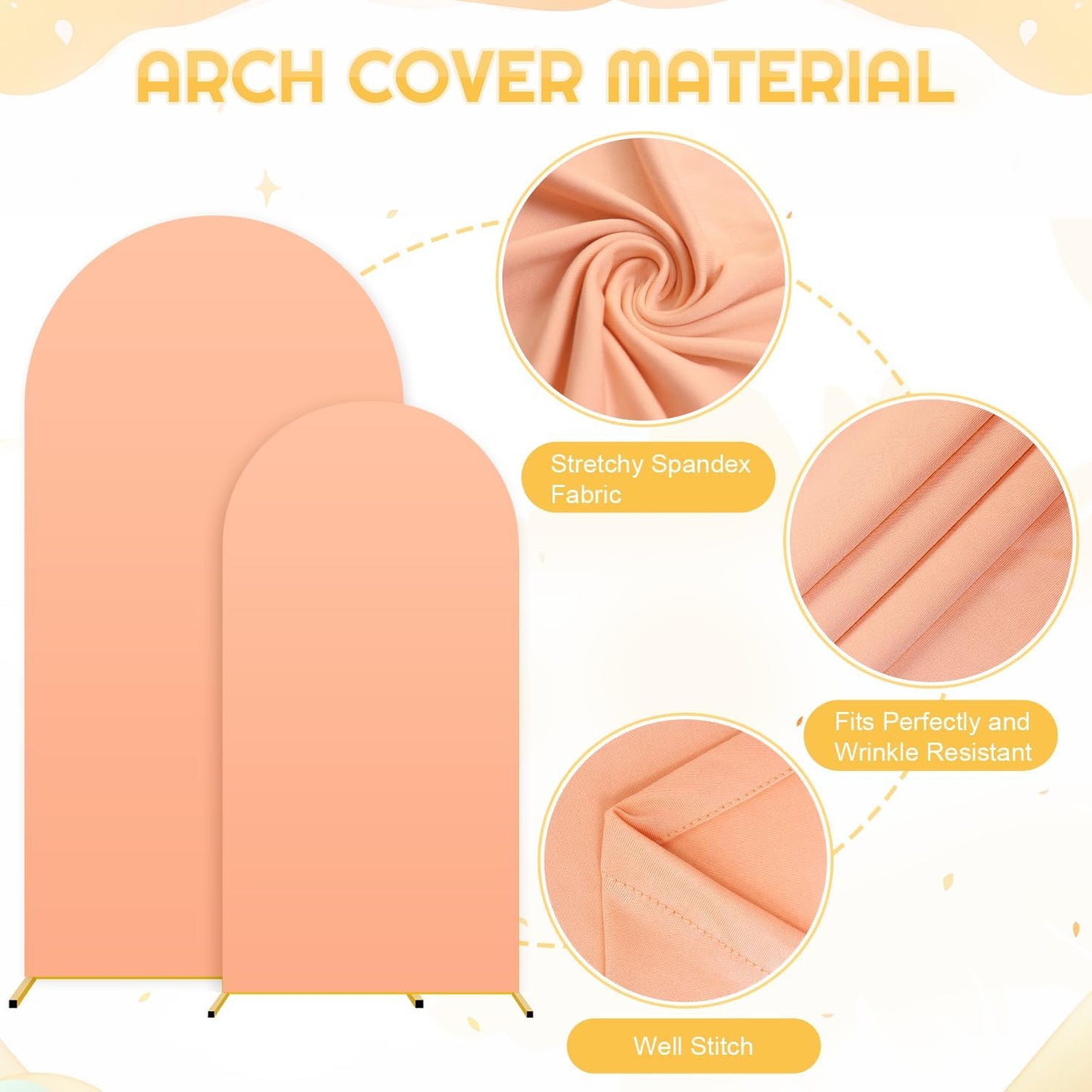 Wedding Arch Backdrop Stand and Peach Arch Cover Set of 2 (7.2FT, 6FT) Metal Backdrop Stand for Parties Spandex Arch Stand Cover for Birthday Bridal Baby Shower Graduation Balloon Arch Decorations