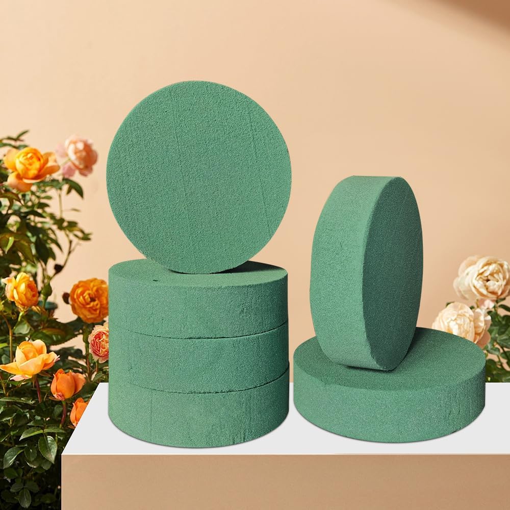 6 Pcs Round Floral Foam Blocks Each (4.5” X 1.5”) Green Wet & Dry Flower Foam for Fresh & Artificial Flower Arrangements, DIY Crafts, Arts, Weddings, Birthdays and Garden Decorations (Size: 4.5 Inch)