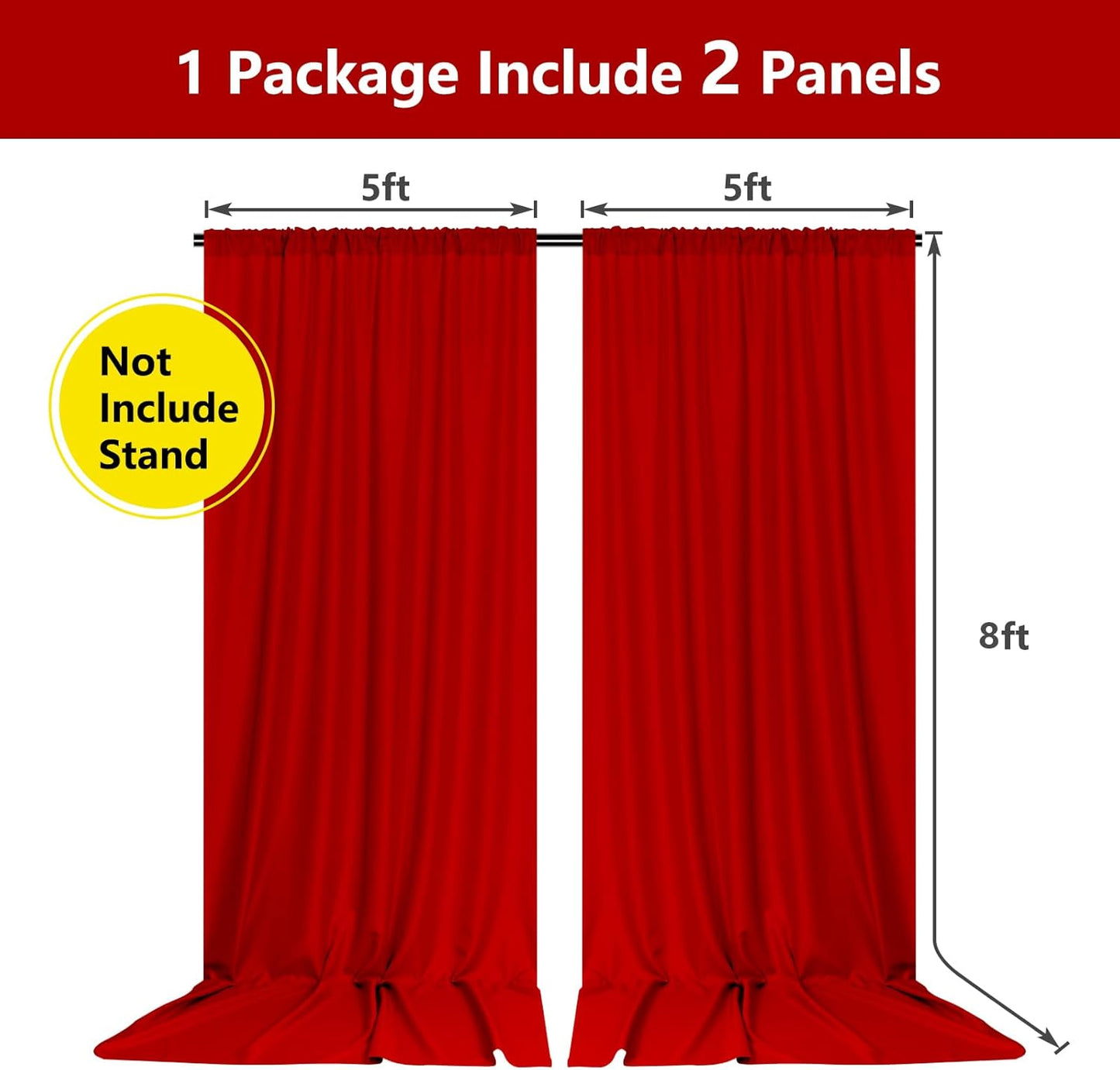 10ft x 8ft Red Backdrop Curtains for Party Valentine's Day Arch Stage Wedding Ceremony Curtains Fabric Photography Backdrop for Baby Showers Rod Pocket Home Decoration, 5ft x 8ft, 2 Panels