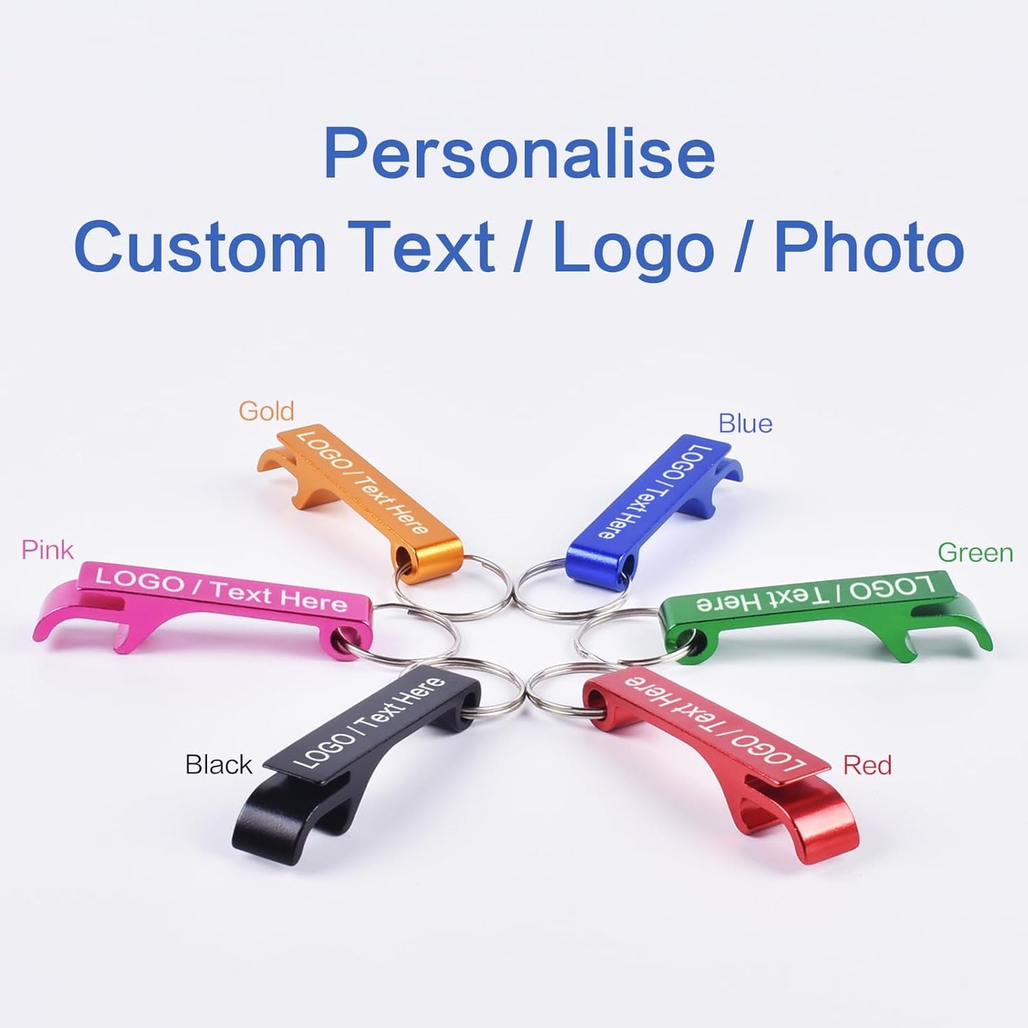 60pcs Personalized Bottle Opener Keychain Bulk, Custom Text/Logo/Photo