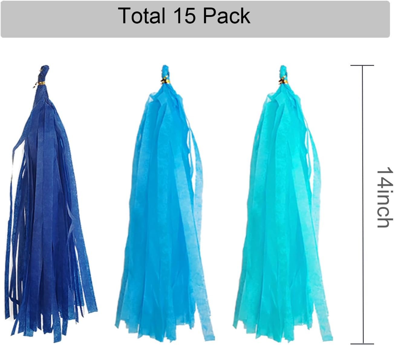 GAKA Navy Blue and Light Blue Tissue Paper Tassel(3 Colors),Paper Tassel Garland Banner for Party Decor Supplies,15 PC