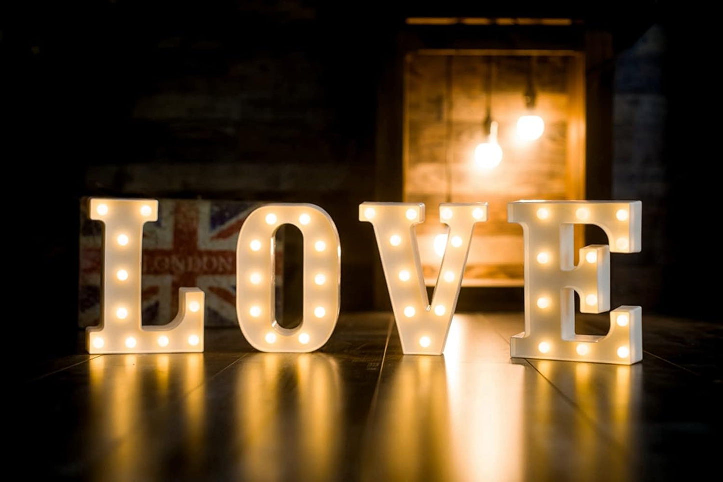 Foaky LED Letter Lights Sign Marquee Light Up Letters Sign for Night Light Wedding/Birthday Party Battery Powered Christmas Lamp Home Bar Decoration(V)