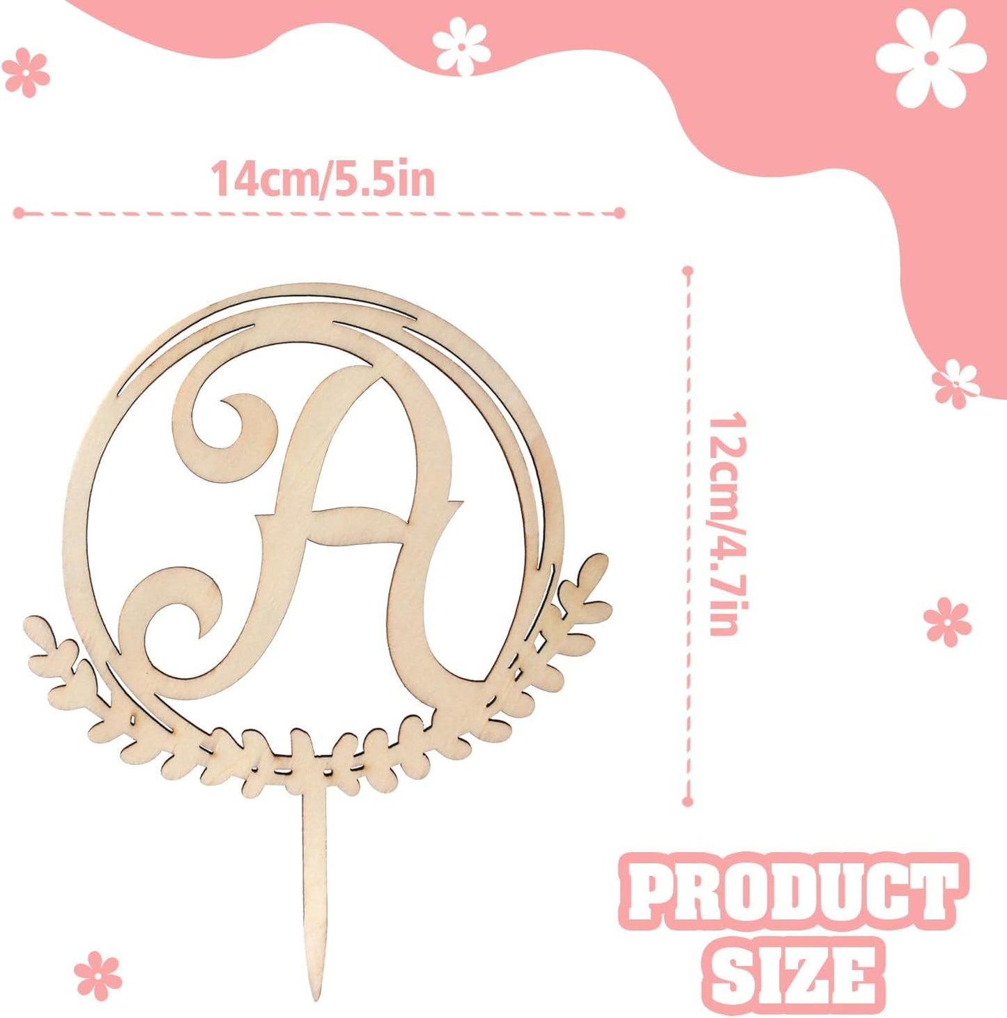 LINGTEER Personalized Inital Letter A Wooden Cake Topper Perfect for Birthday Rustic Wedding Anniversary Party Keepsake Decoration