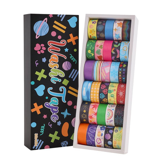 30 Rolls Colorful Theme Washi Tape Set with Different Colorful Patterns, Writable Decorative Tapes for Scrapbooking, Bible Journaling, Bullet Journaling, 0.6'' x 79'' per Roll