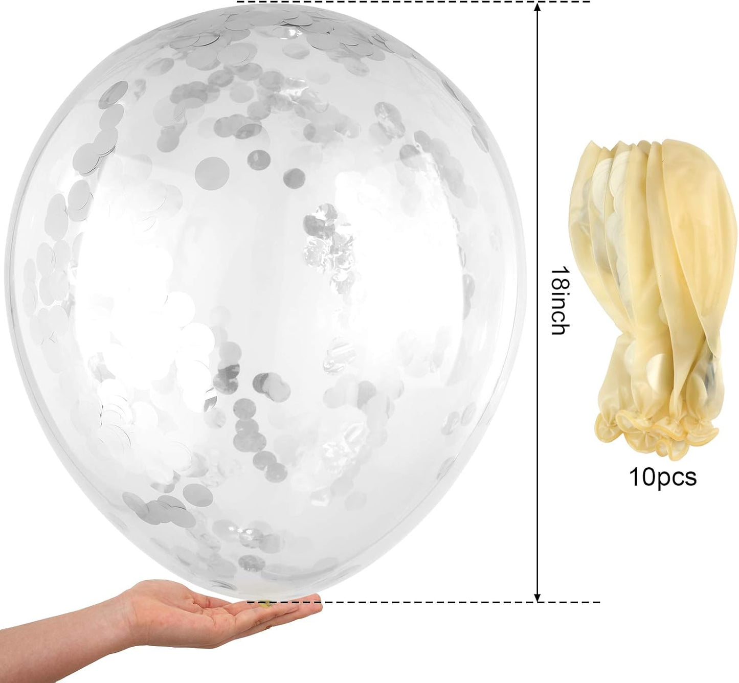 10 Pieces 18 Inch Glitter Confetti Balloons Paper Dots Confetti Shiny Latex Large Balloons for Birthday Wedding Party Decorations(Silver)