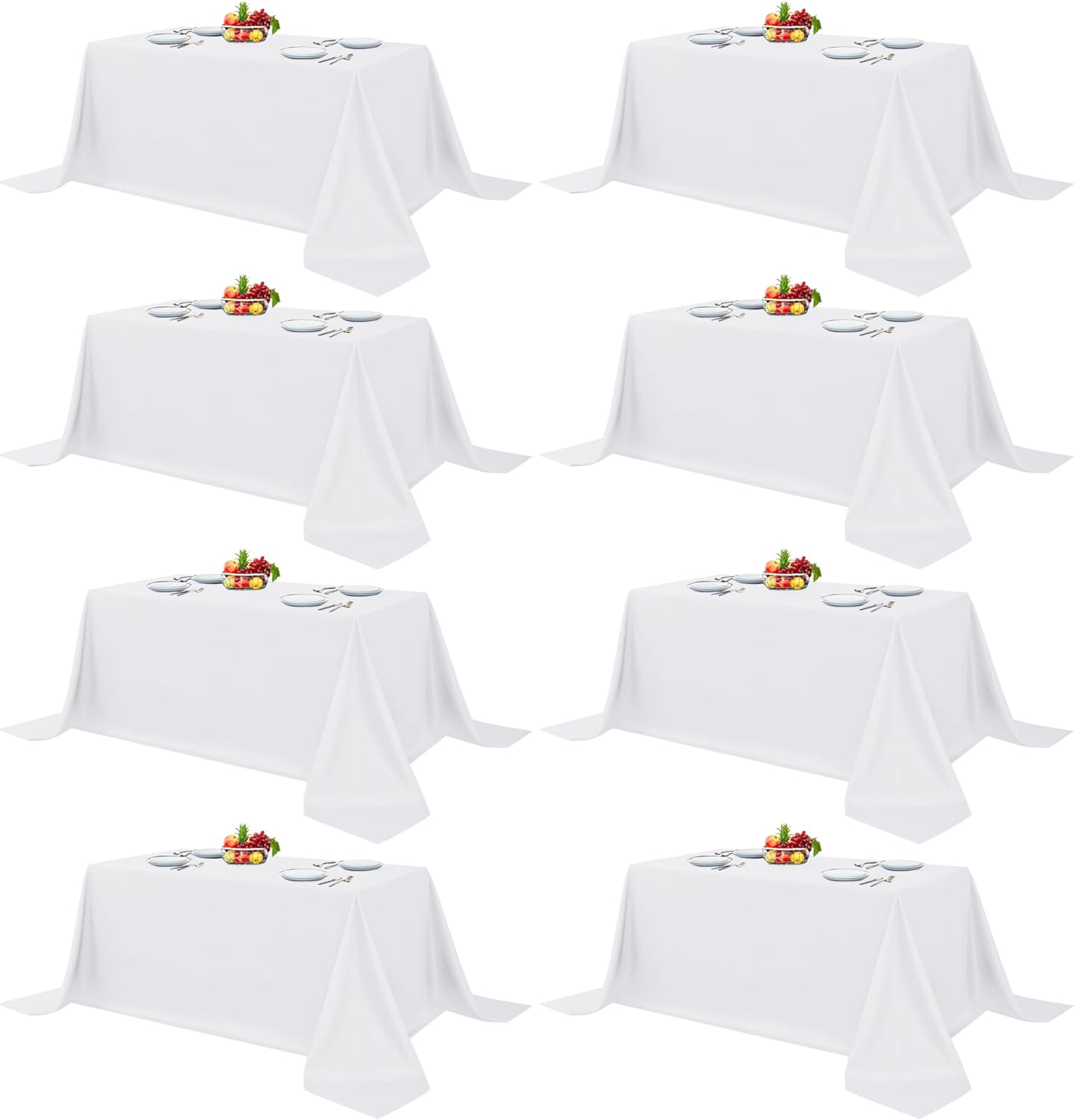 Fitable 8 Pack Rectangle Tablecloths: Stain Resistant Wrinkle Free Fabric Table Clothes, Washable Reusable Polyester Table Covers for Wedding Party Birthday Banquet Reception(White, 90x132 Inch)