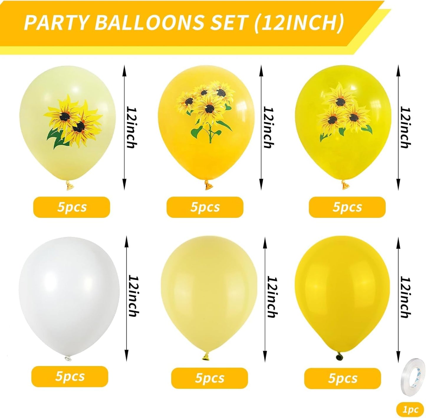 Sunflower Balloons, 12 inch Sunflower printed Balloons Yellow pastel yellow White Sunflower Balloons for Sunflower Themed Baby Shower Birthday Wedding Party Decorations Supplies