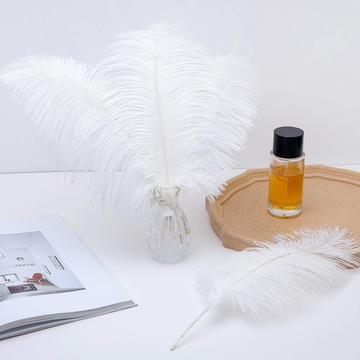 12pcs Natural White Ostrich Feathers 12-14inch (30-35cm) for Wedding Party Centerpieces，Flower Arrangement and Home Decoration.