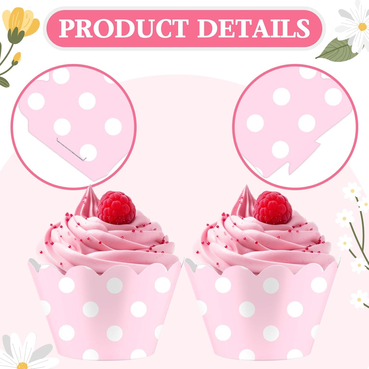 Domensi 100 Pcs Pink Polka Dots Cupcake Wrappers Rustic Cupcake Liners Baking Cups Baking Liners for Wedding Bridal Baby Shower Birthday Breast Cancer Awareness Party Supplies Dessert Decoration