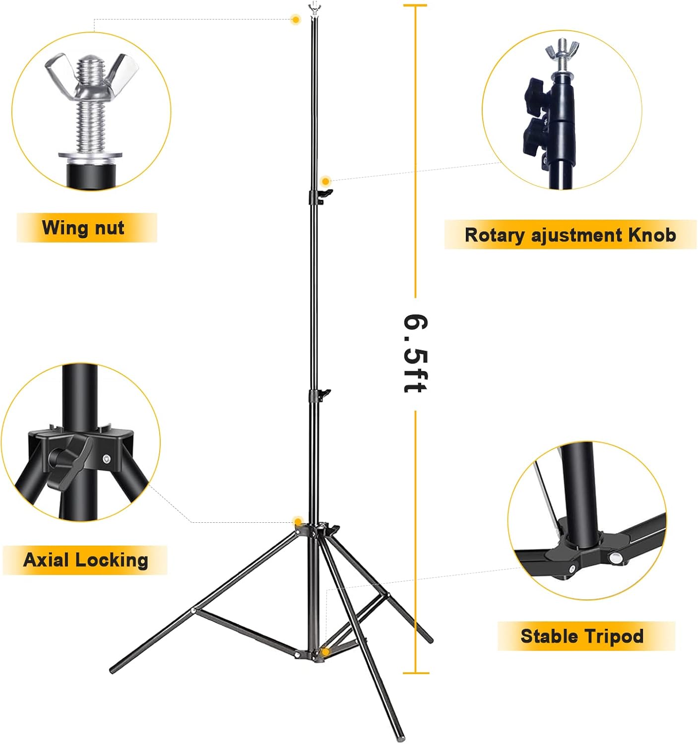 Backdrop Stand for Parties, 6.5x10ft Adjustable Background Support System for Events Decoration, Baby Shower, Photography with Spring Clamps, Backdrop Clip, Sandbag and Carrying Bag