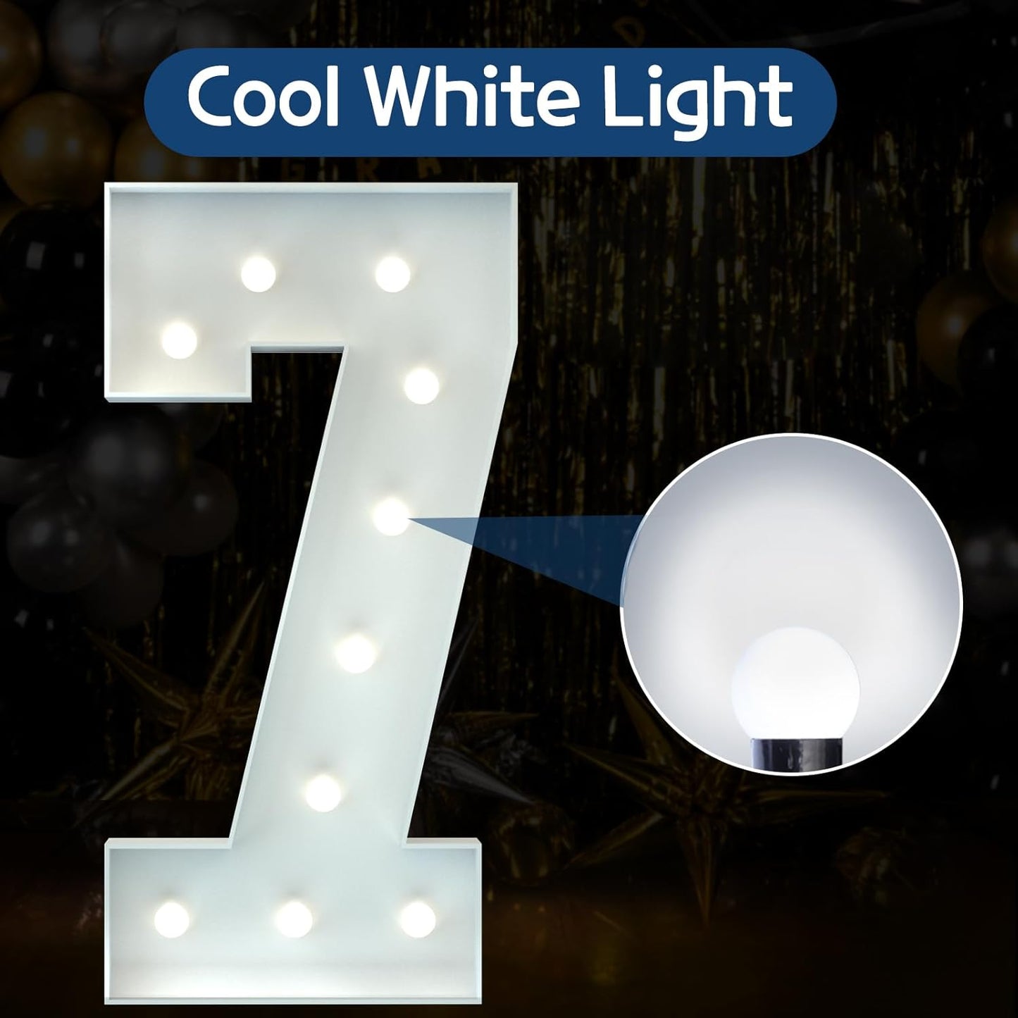 Marquee Numbers 4 Feet Tall Big Light Up Numbers 7th 17th 70th Happy Birthday Decorations Girl Boy White Anniversary Party Decor Large Cardboard Prop Backdrop Sign 7